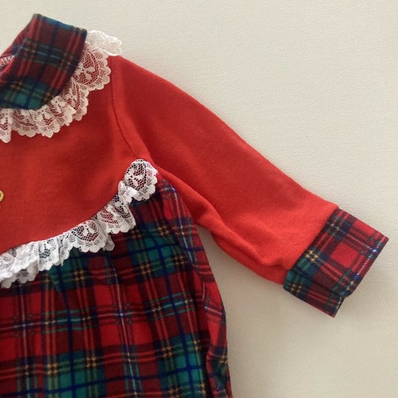 Vintage USA Baby Girl 3-6 Months Holiday Christmas Red Plaid Romper Lace - Picture 5 of 12